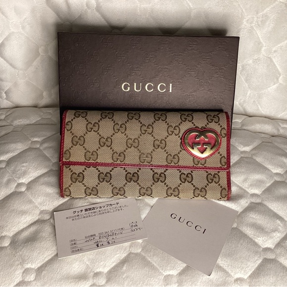 Gucci Handbags - Gucci Heart monogram canvas long wallet with red leather trim
